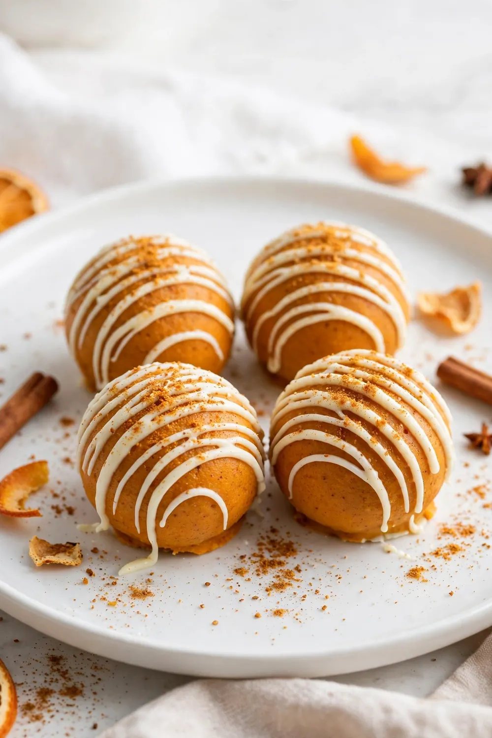White chocolate drizzle pumpkin truffles