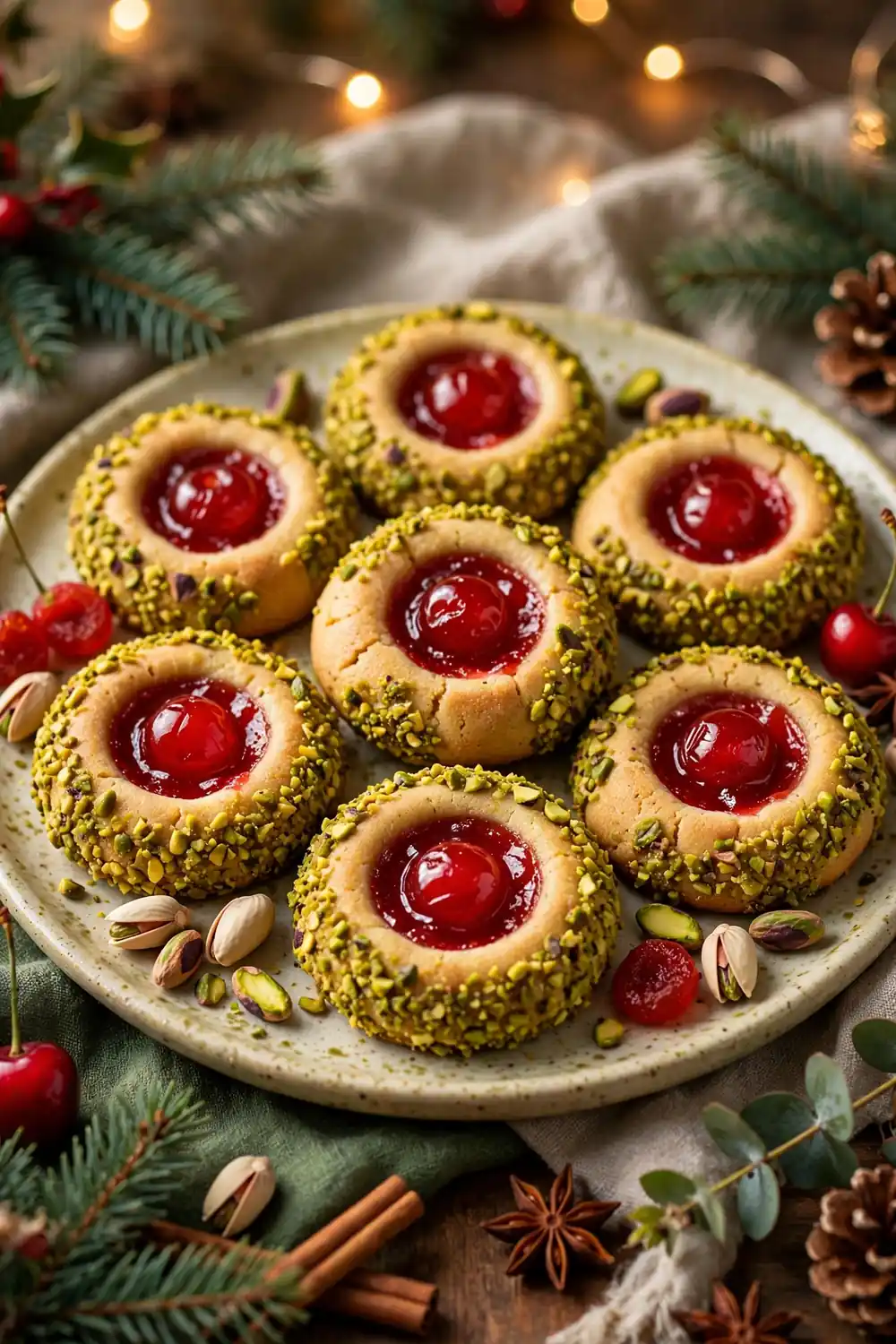 Pistachio cherry jewel cookies