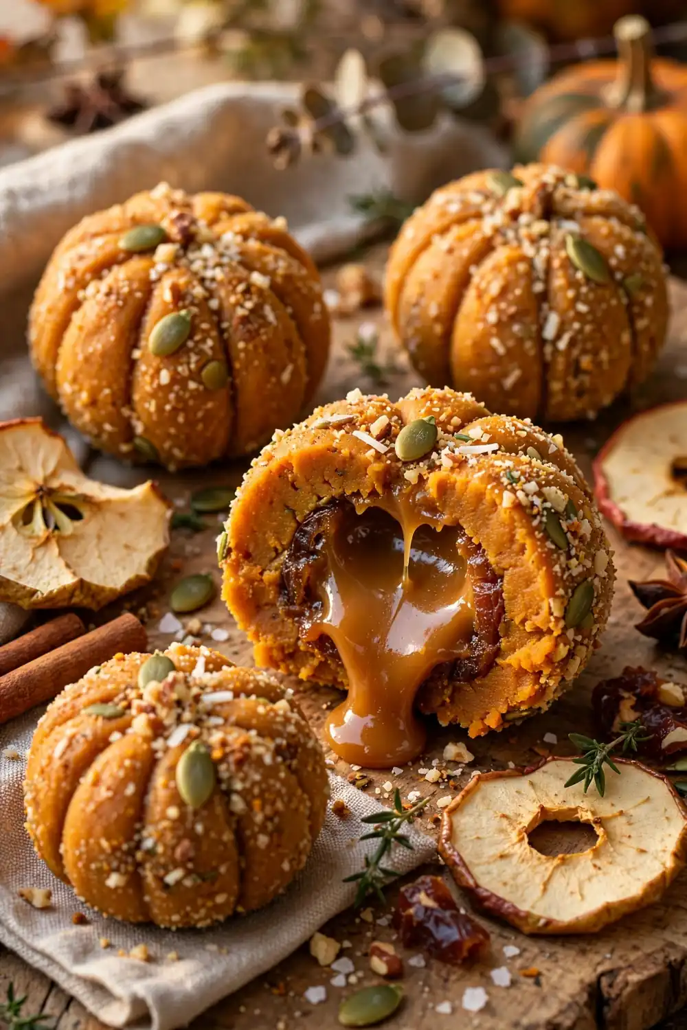 Caramel apple core pumpkin truffles