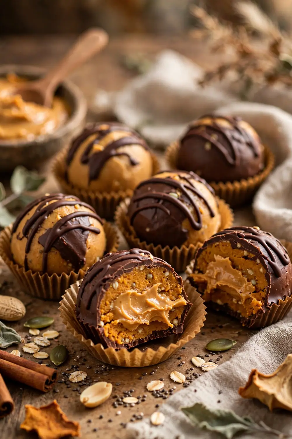 Peanut butter cup style pumpkin truffles