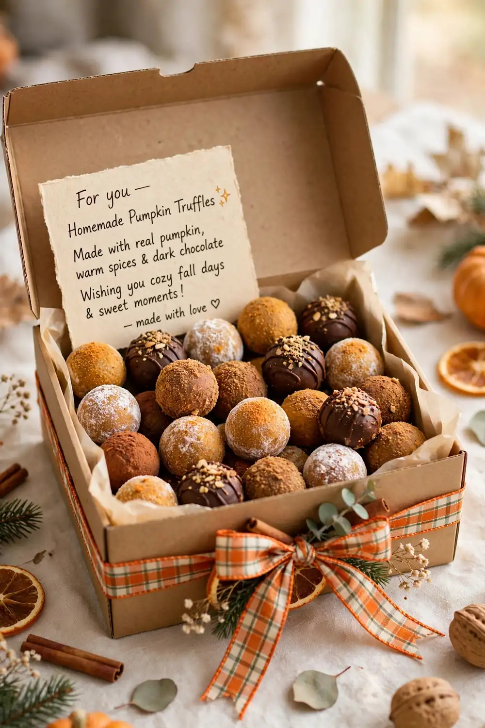 Festive gift box pumpkin truffle finale