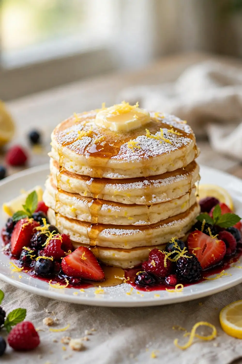 Fluffy Ricotta Lemon Pancakes