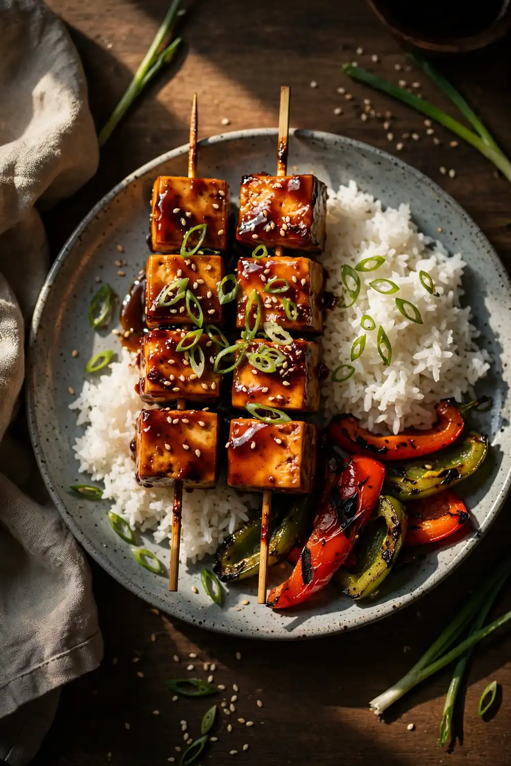 Sticky Teriyaki Tofu Skewers