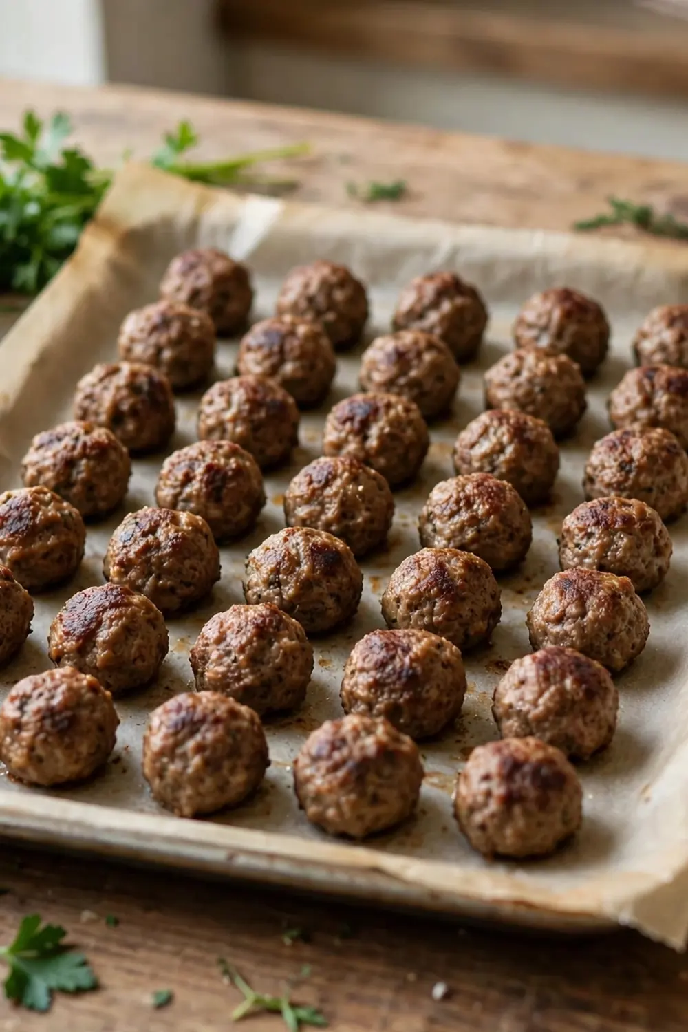 Tray of mini meatballs ready for wedding soup