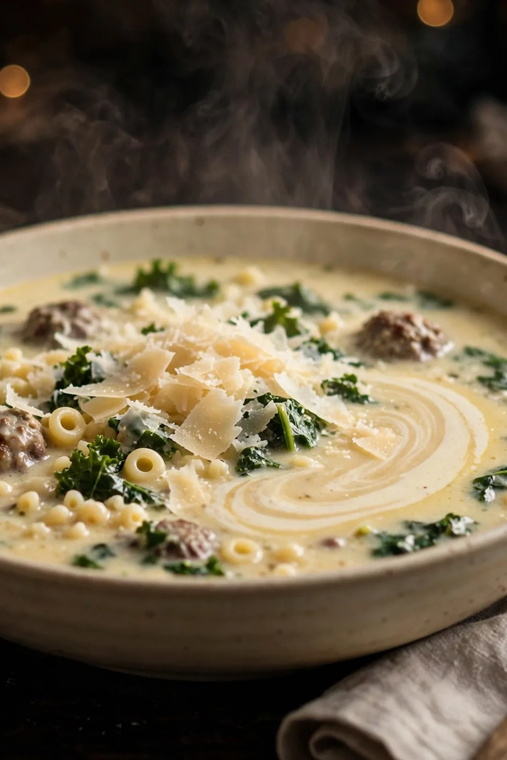 Creamy parmesan wedding soup with meatballs and greens