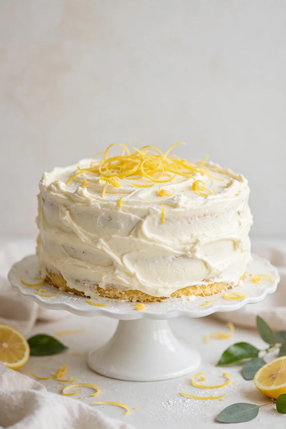 Lemon and ricotta cake with creamy mascarpone frosting and lemon zest