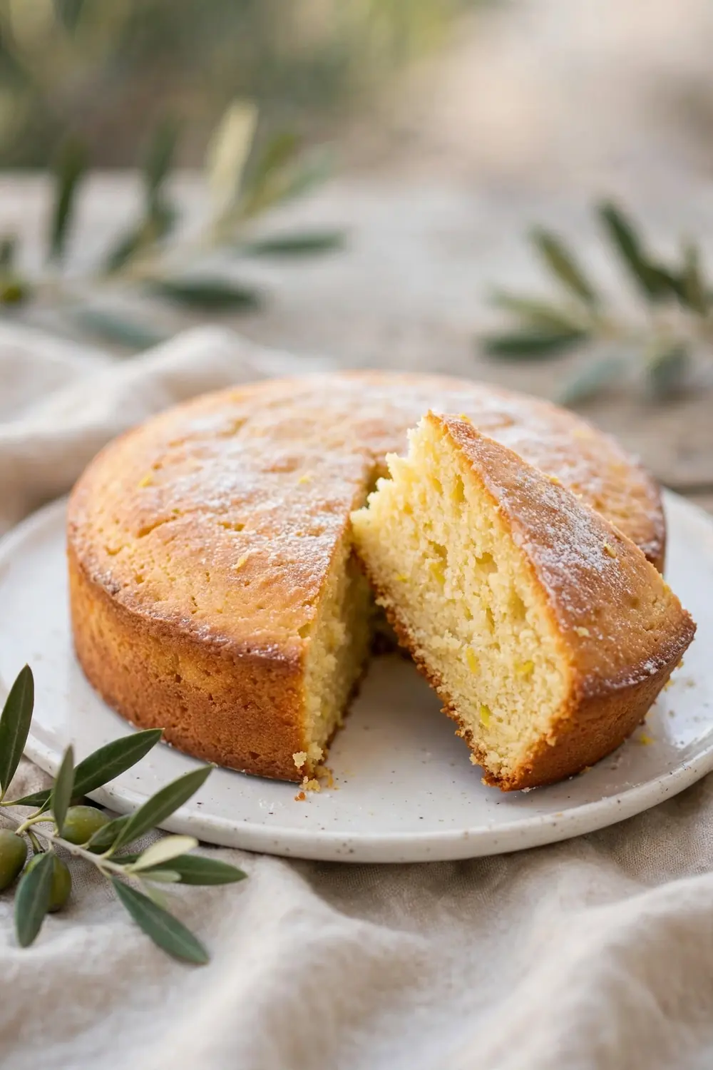 Olive oil lemon and ricotta cake with soft golden crumb slice