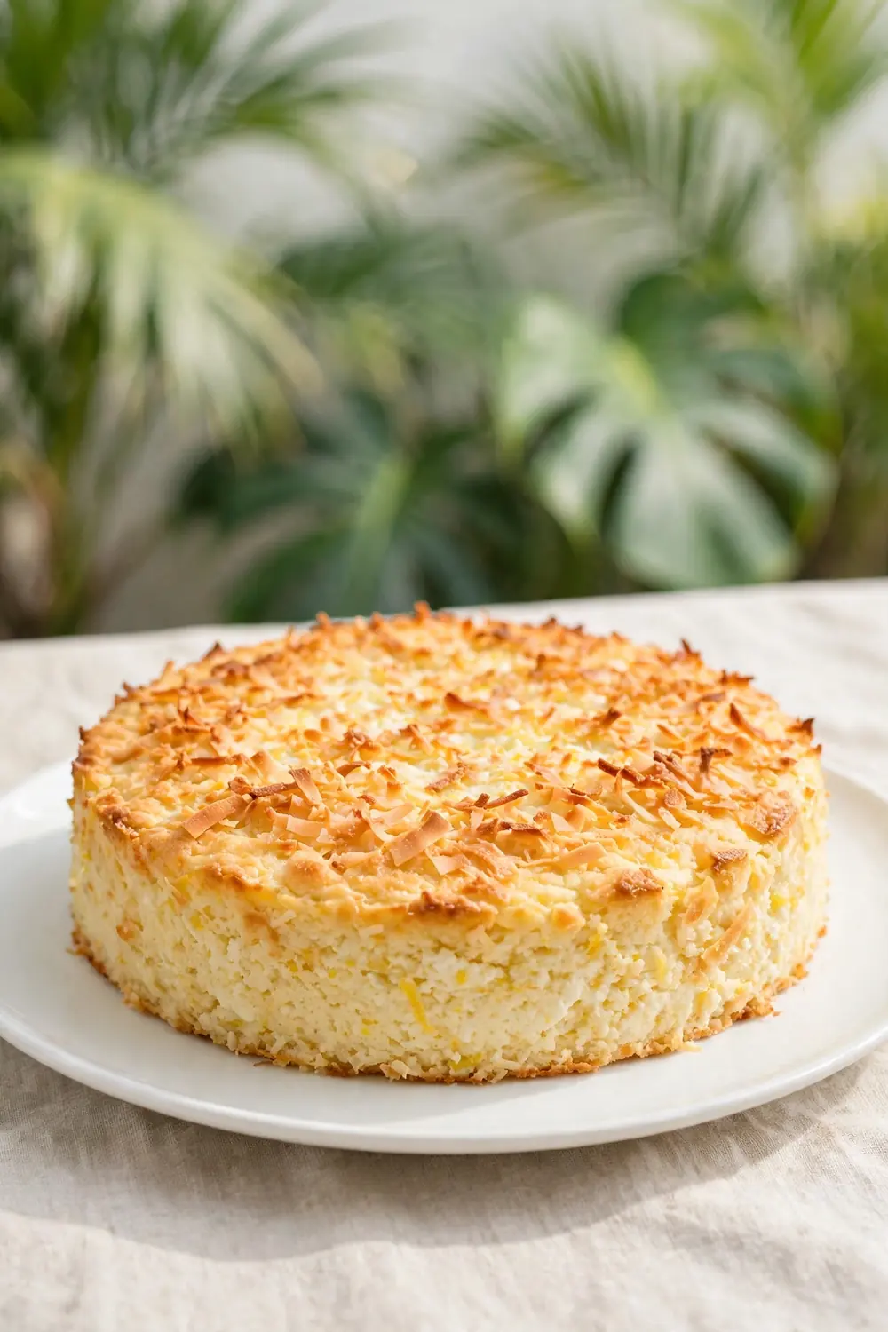 Lemon and ricotta cake topped with toasted coconut flakes