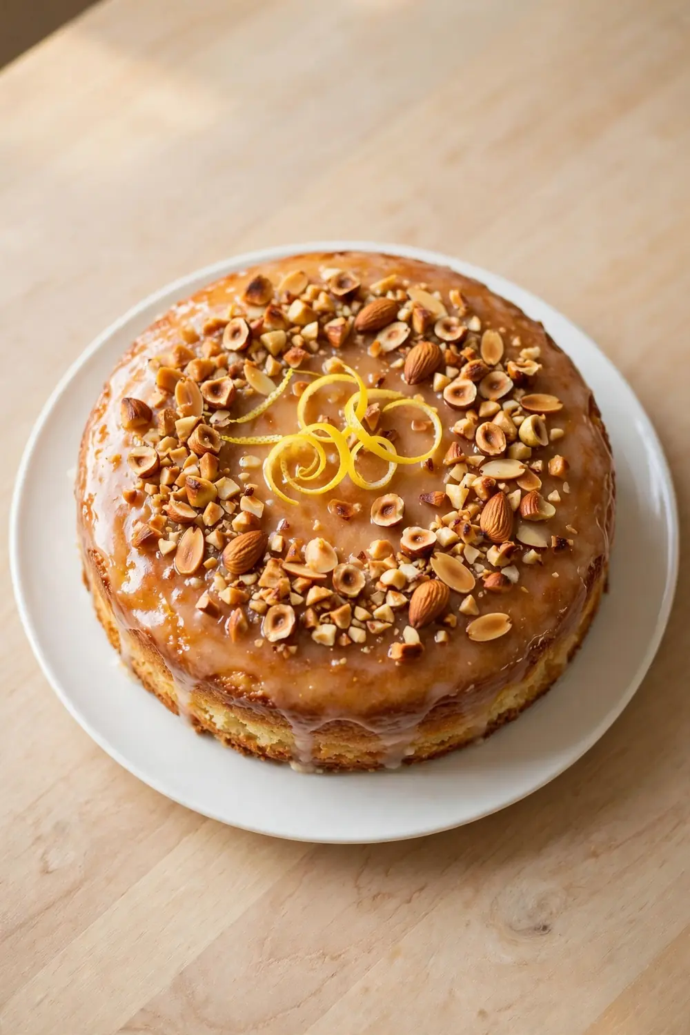 Brown butter lemon and ricotta cake with golden glow and nutty top