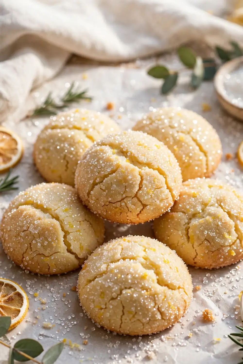 Lemon ricotta cookie rounds rolled in sparkling coarse sugar