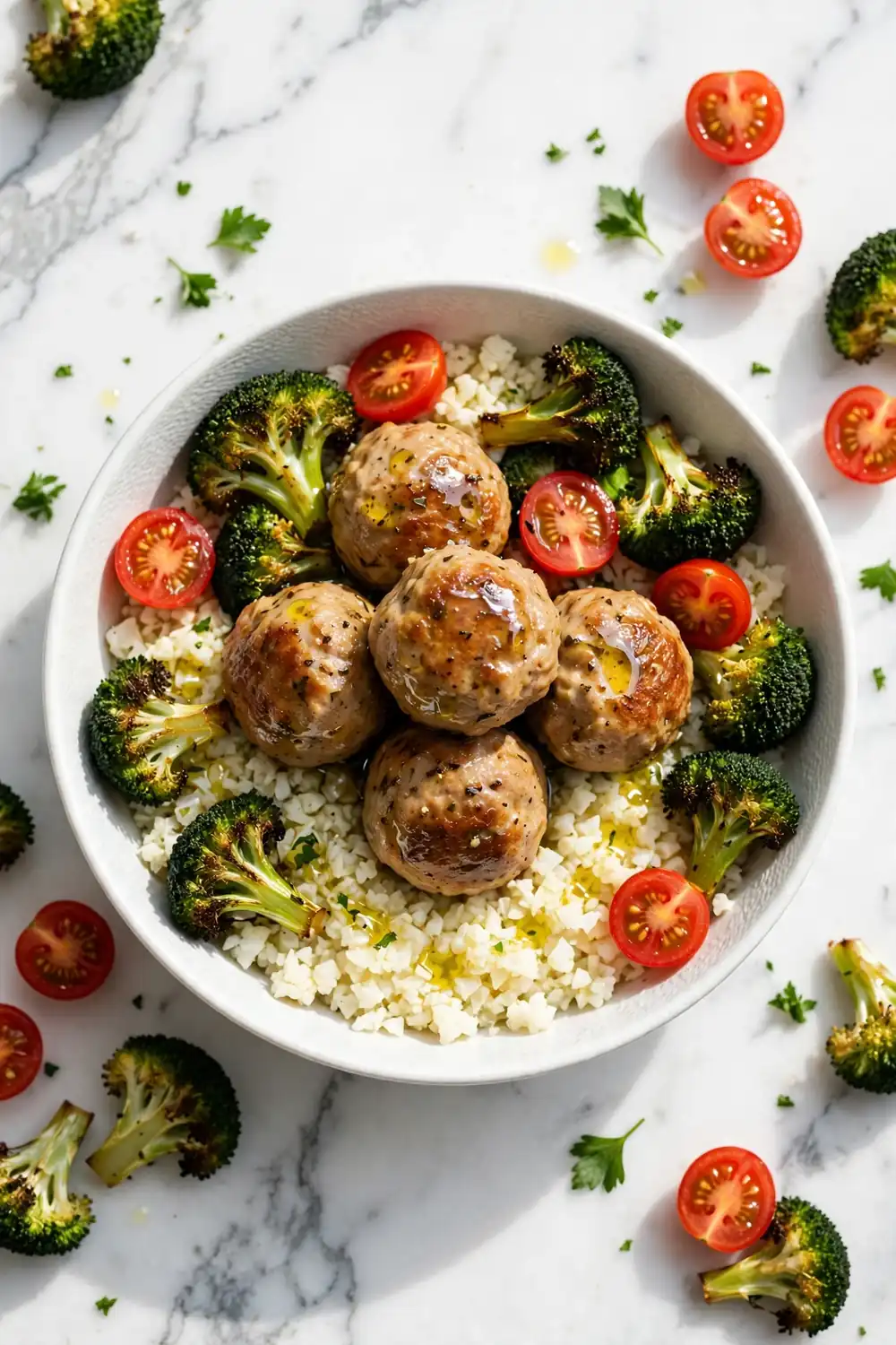Low carb turkey meatball bowls