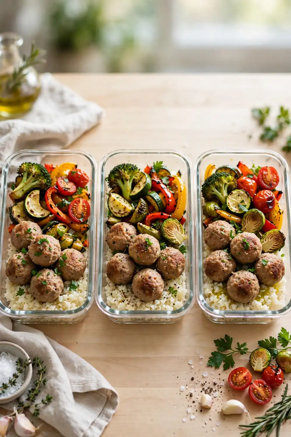Low carb turkey meatball bowls