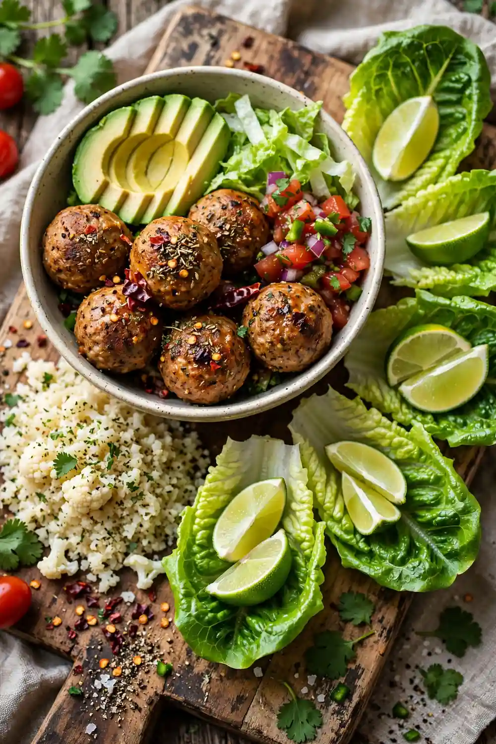 Low carb turkey meatball bowls