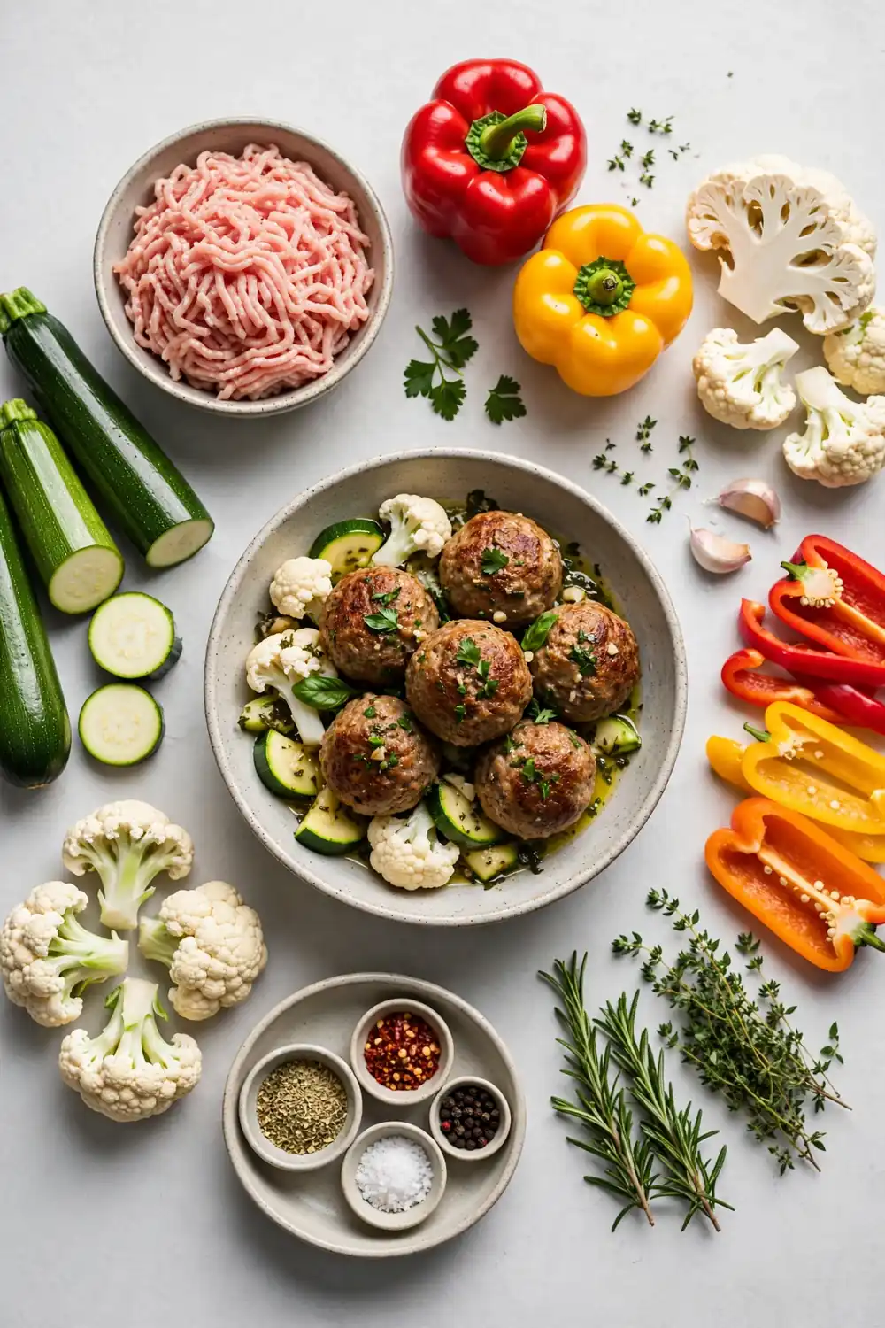Low carb turkey meatball bowls