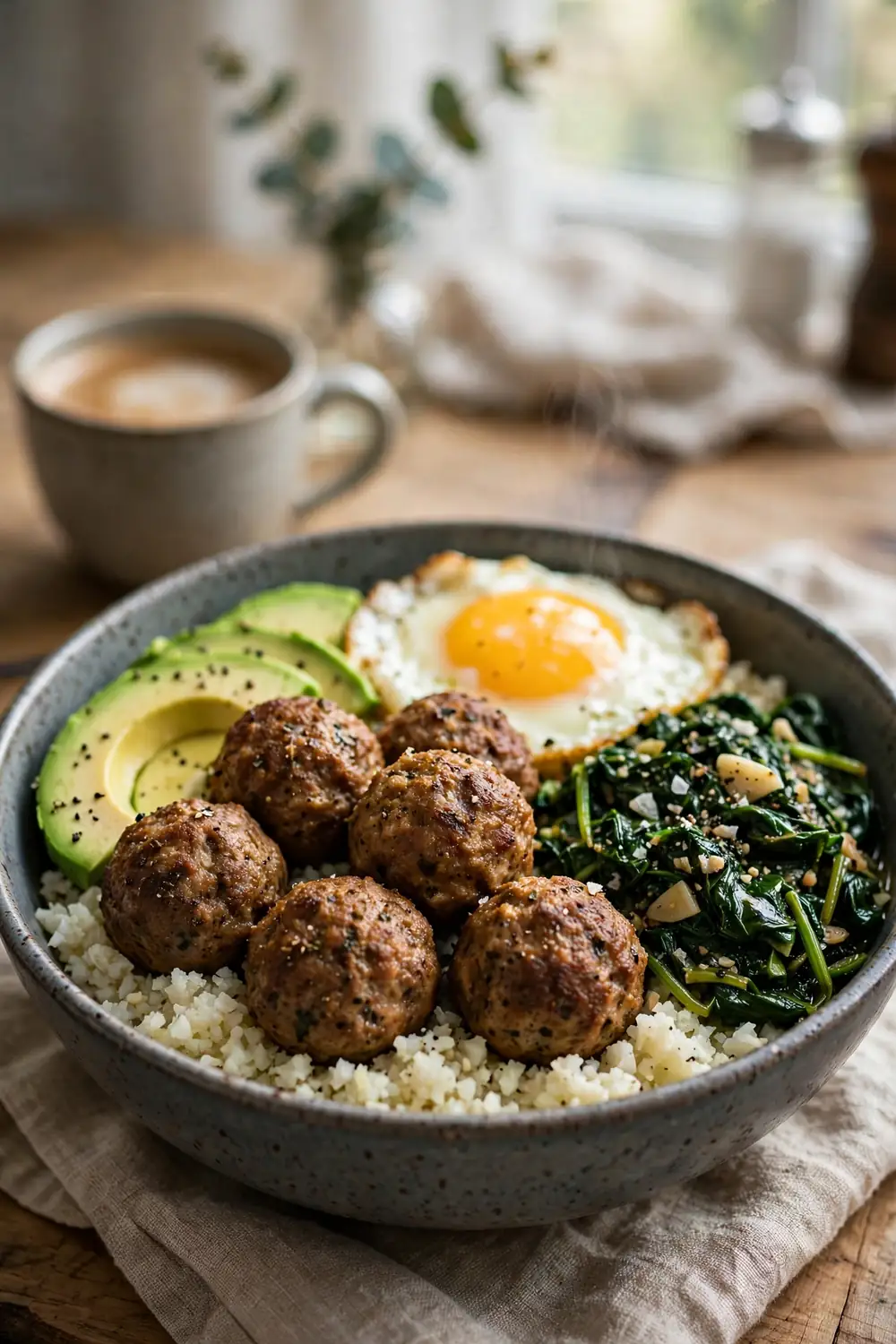 Low carb turkey meatball bowls