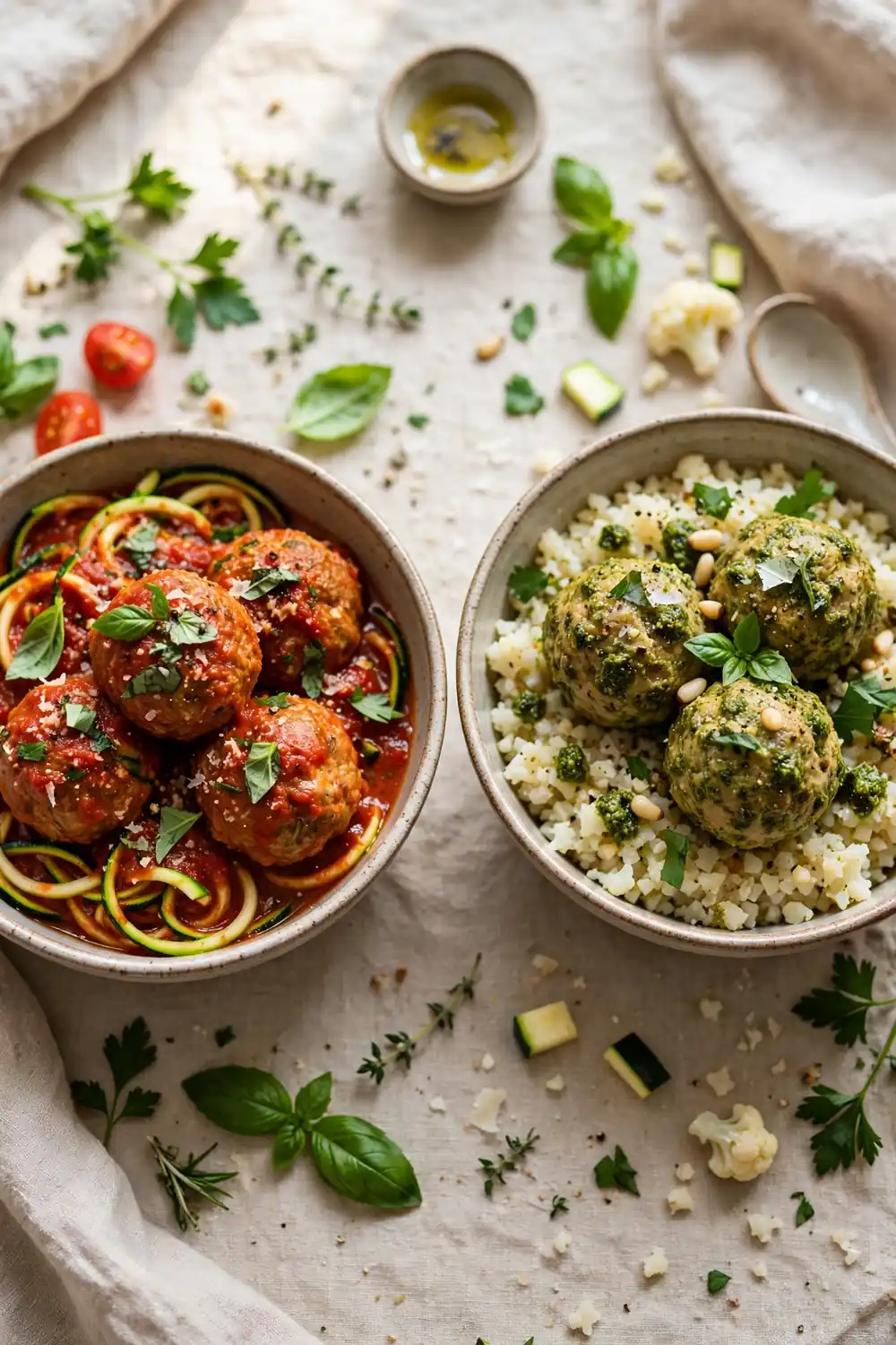 Low carb turkey meatball bowls