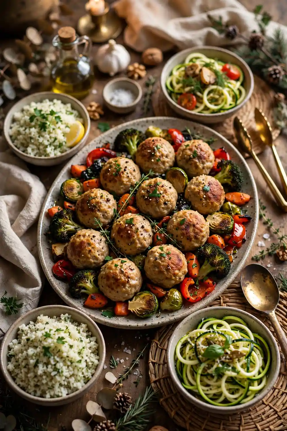 Low carb turkey meatball bowls