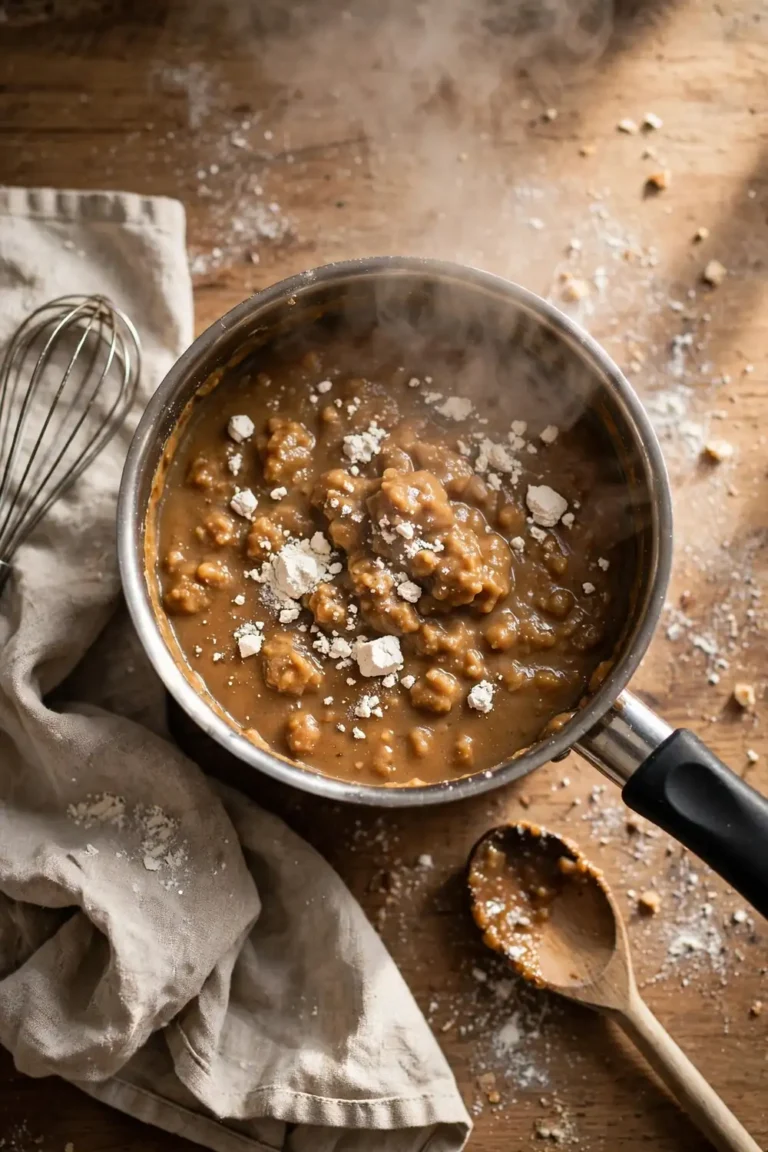 Chunky gravy in a saucepan