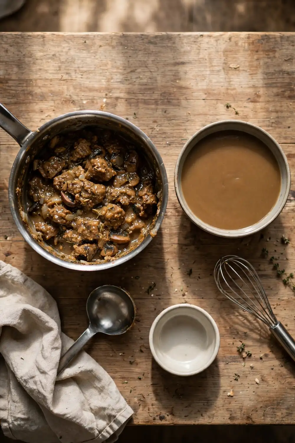 Chunky gravy beside smooth strained gravy