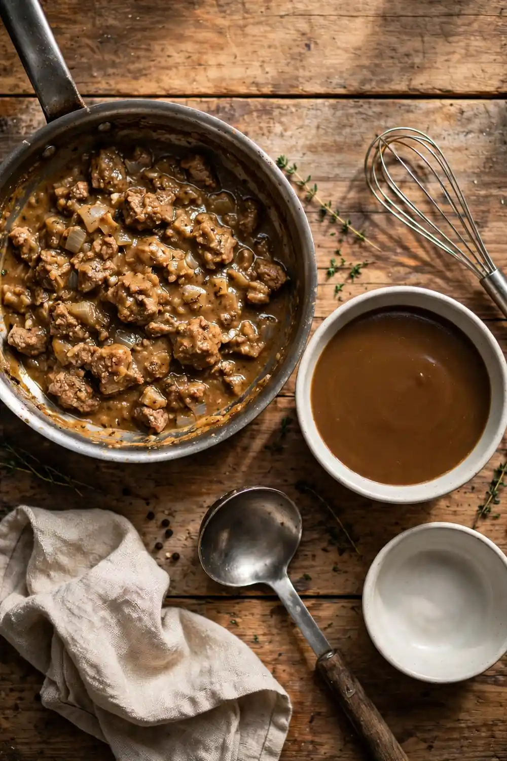 Chunky gravy beside smooth glossy gravy