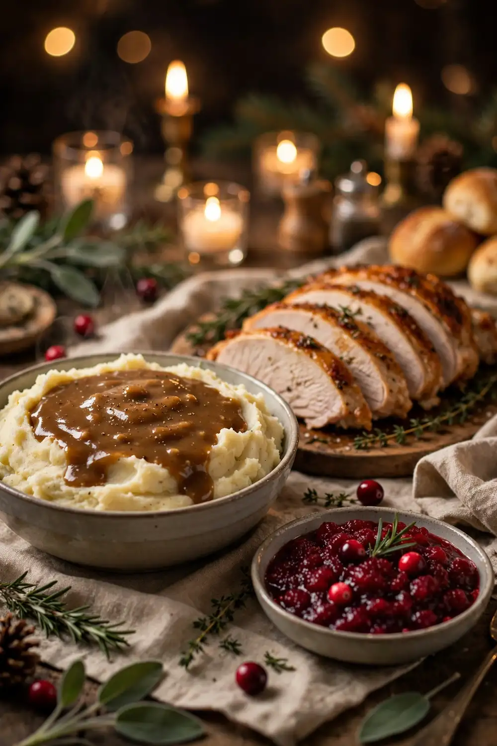 Mashed potatoes with gravy