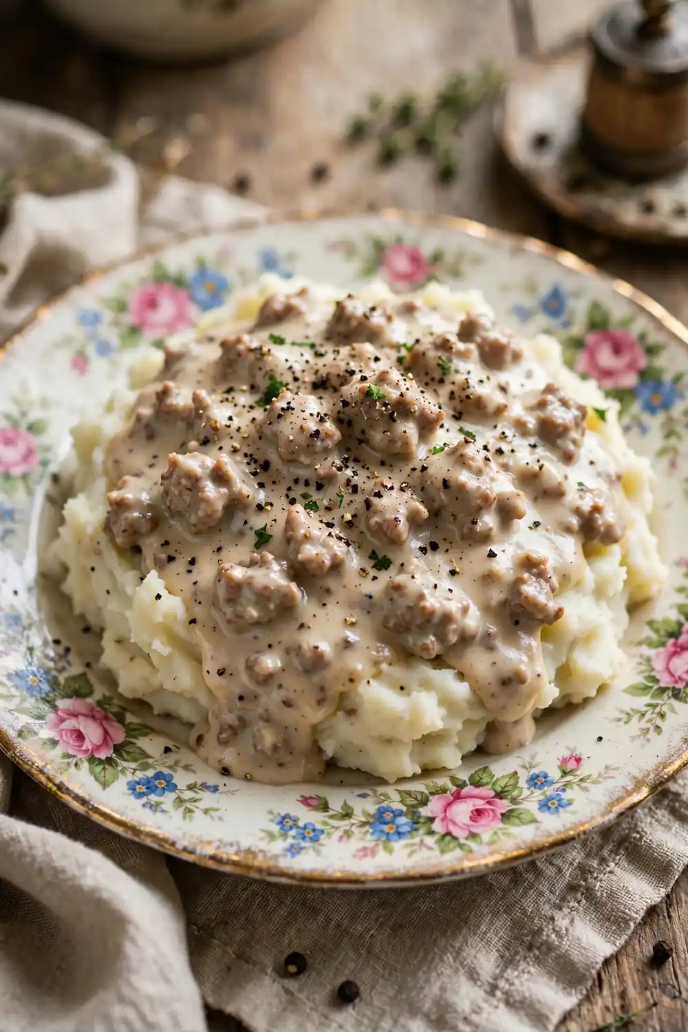 Mashed potatoes with gravy