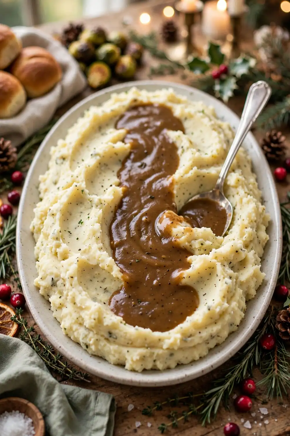 Mashed potatoes with gravy