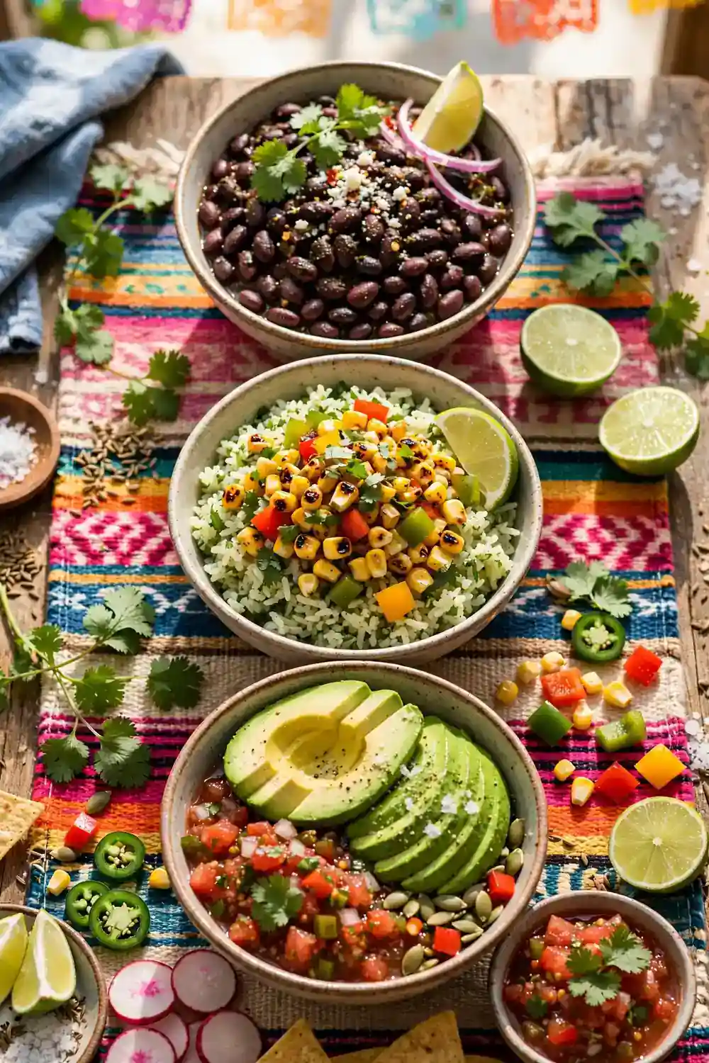 Fiesta black bean bowls with corn and avocado
