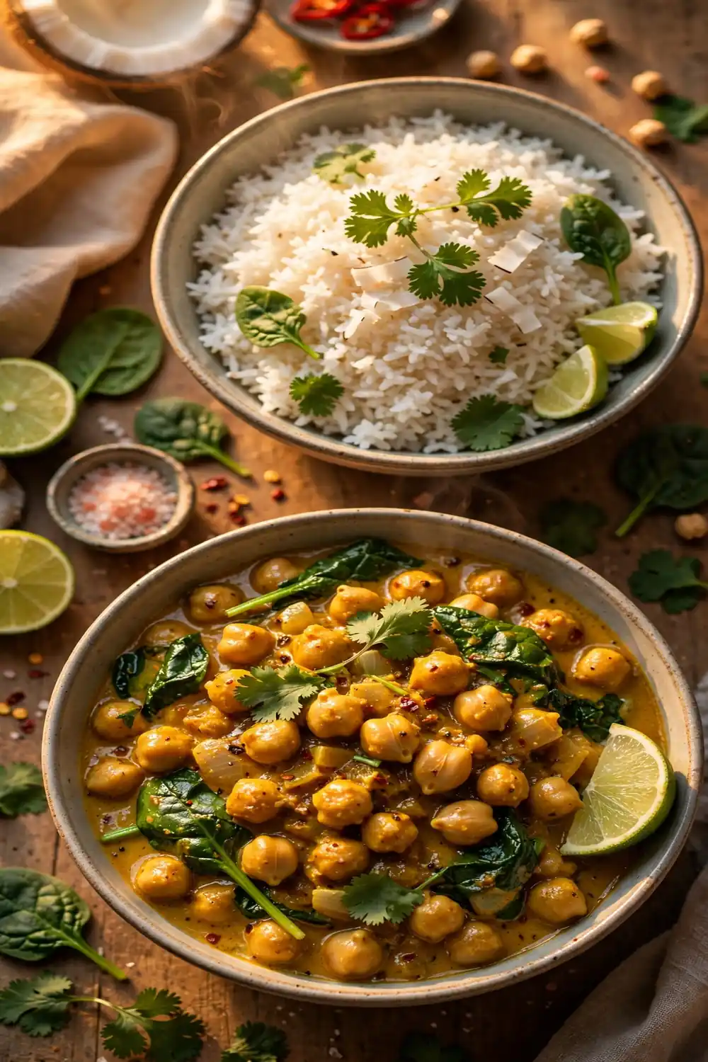 Curry chickpea bowls with coconut rice