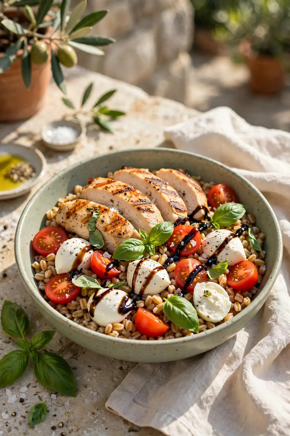Caprese grain bowls with mozzarella and basil