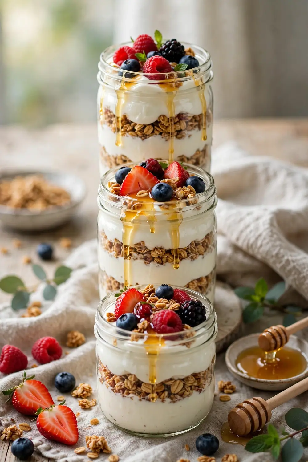 Greek yogurt parfaits with granola and berries