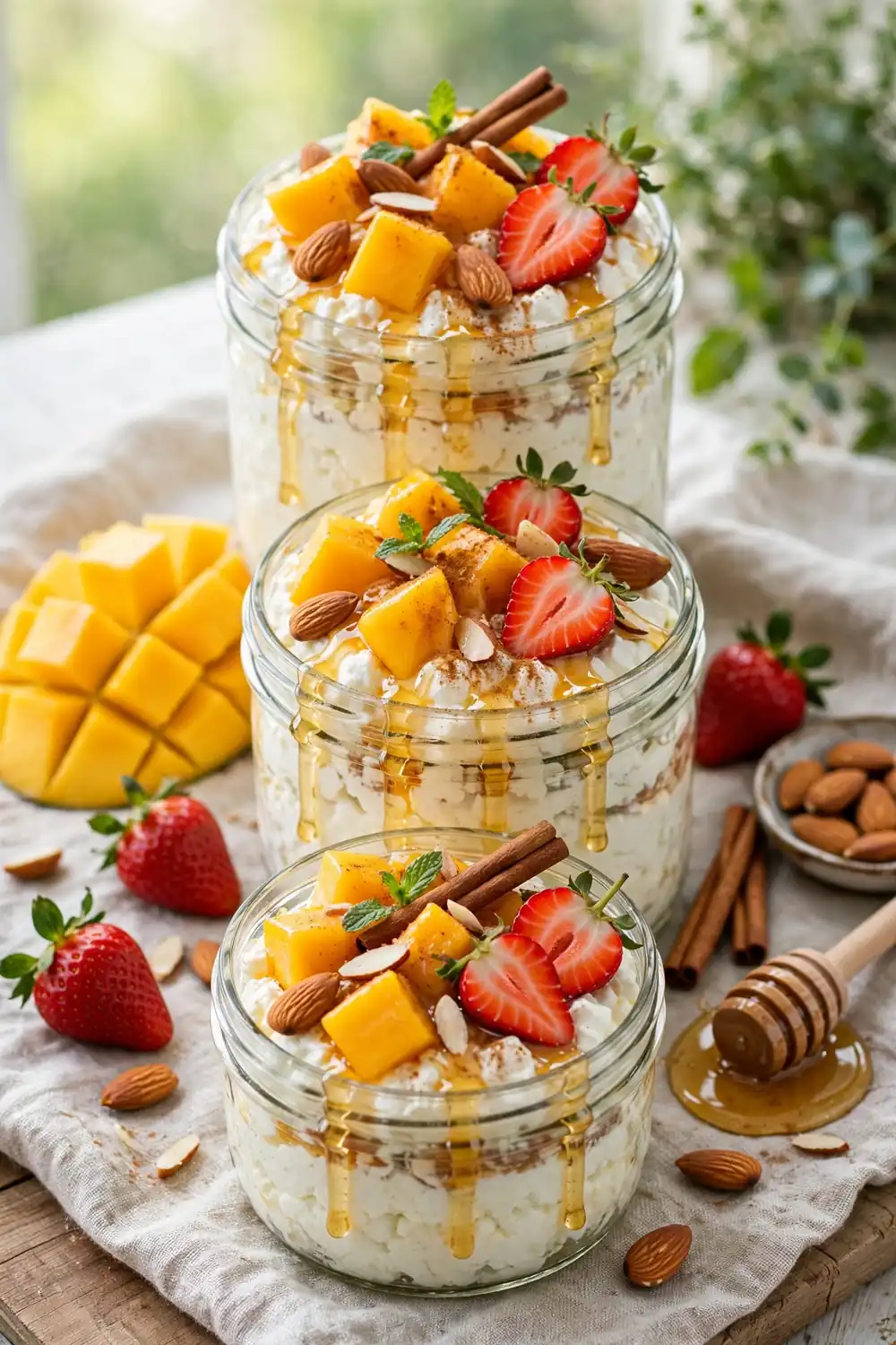 Cottage cheese bowls with fruit and nuts