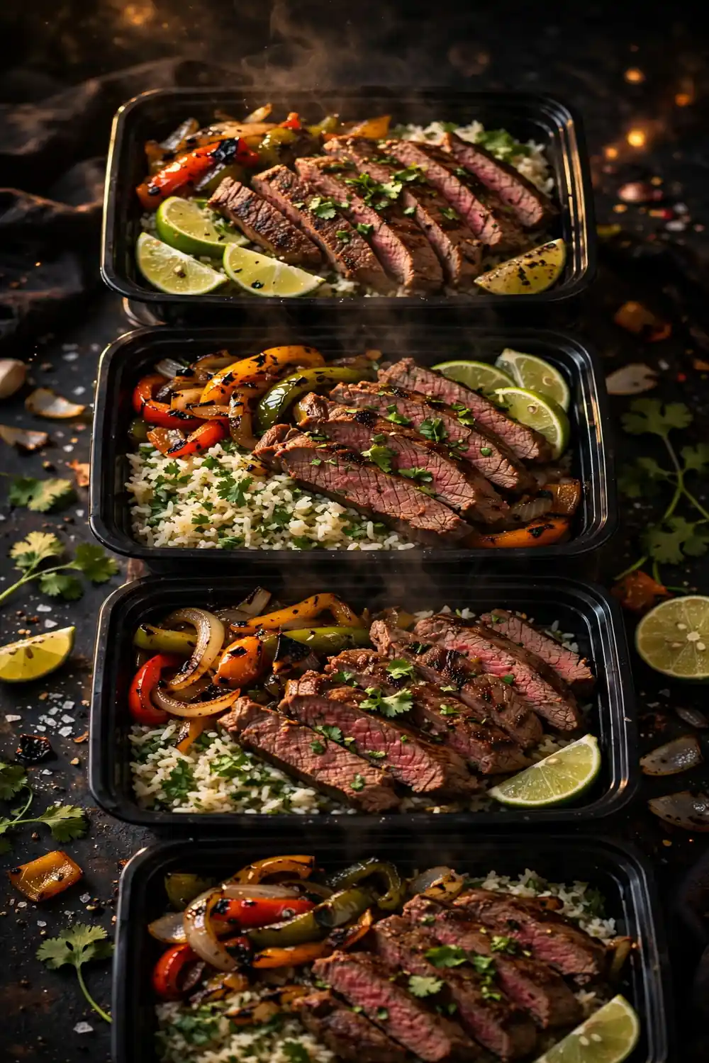 Steak fajita meal prep packs with peppers