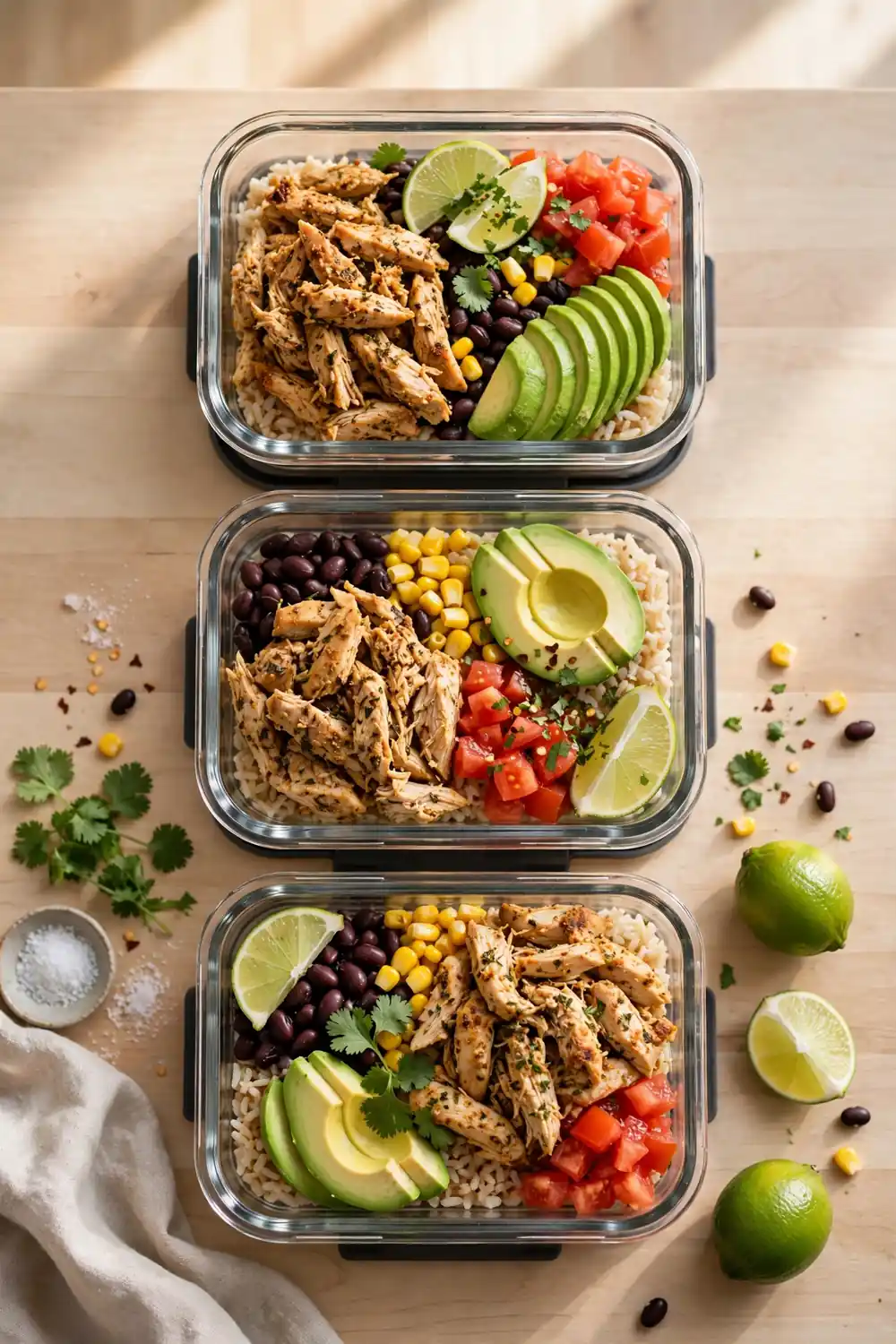 23 easy meal prep dinner ideas: chicken burrito bowls