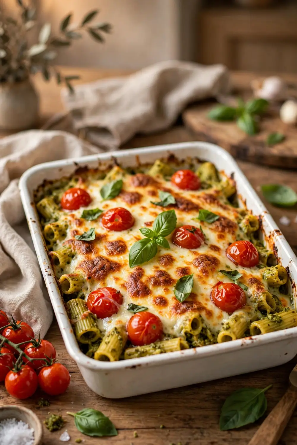 23 easy meal prep dinner ideas: pesto pasta bake