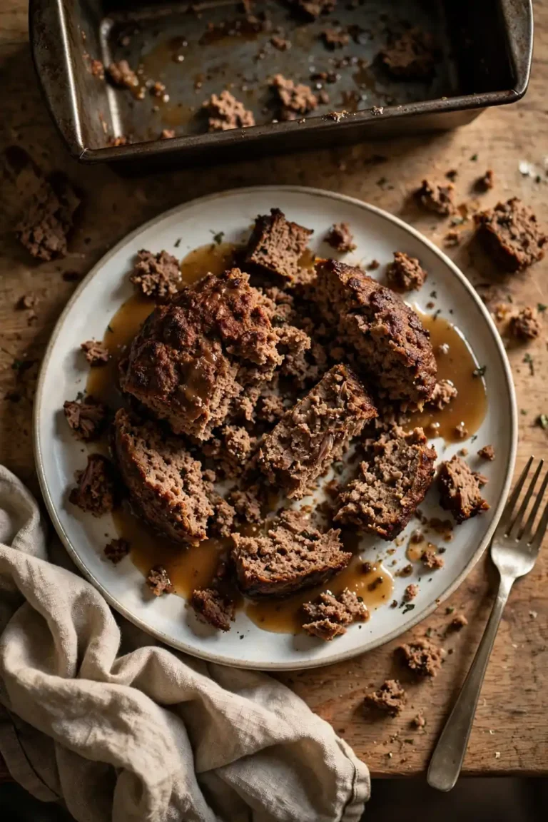Crumbling meatloaf on a plate