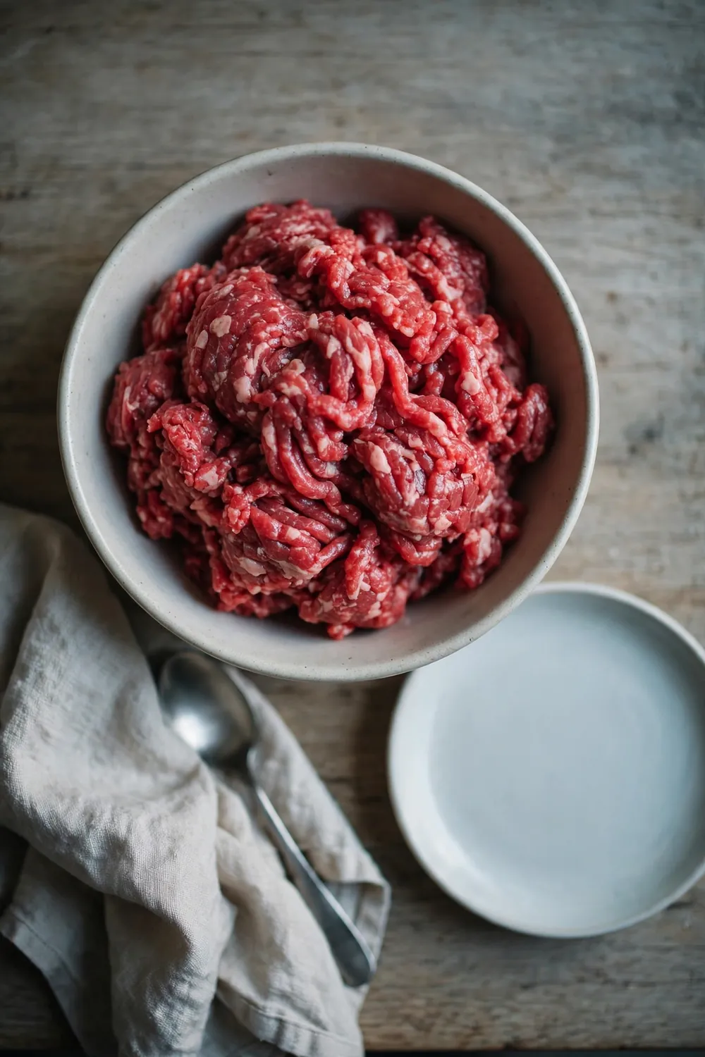 Raw ground beef in a bowl