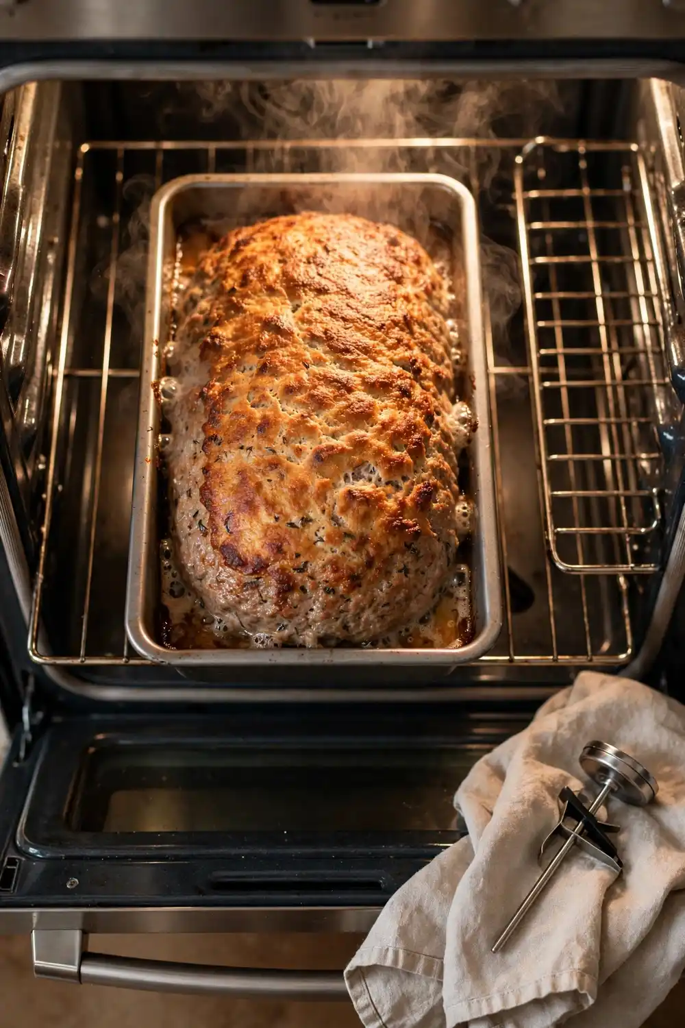 Meatloaf baking evenly in a loaf pan