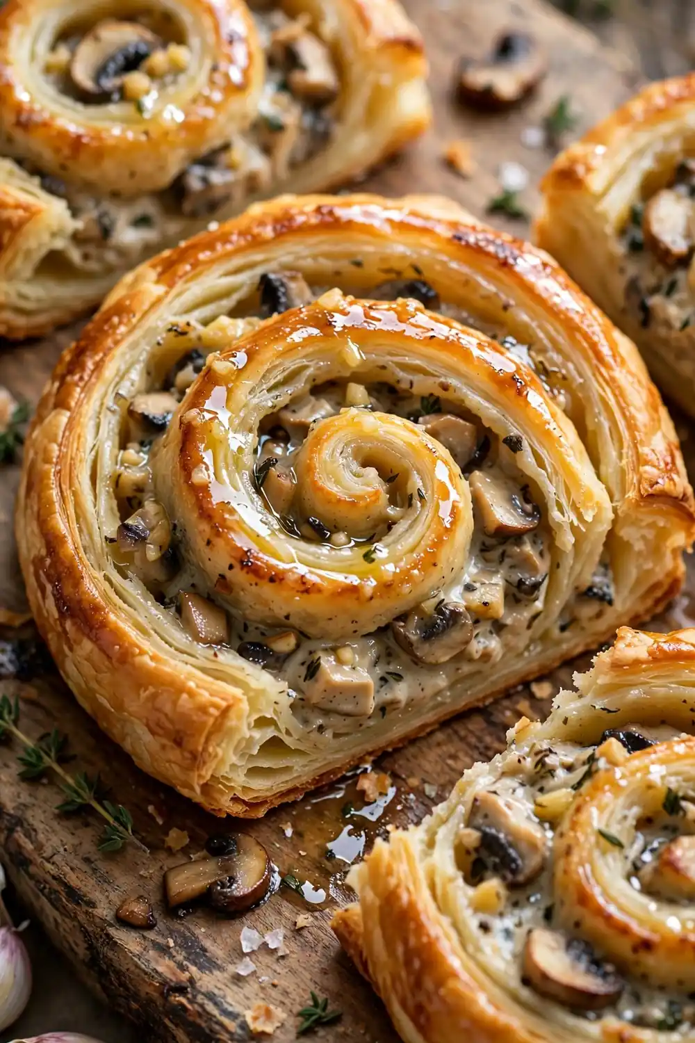 Mushroom garlic pinwheels