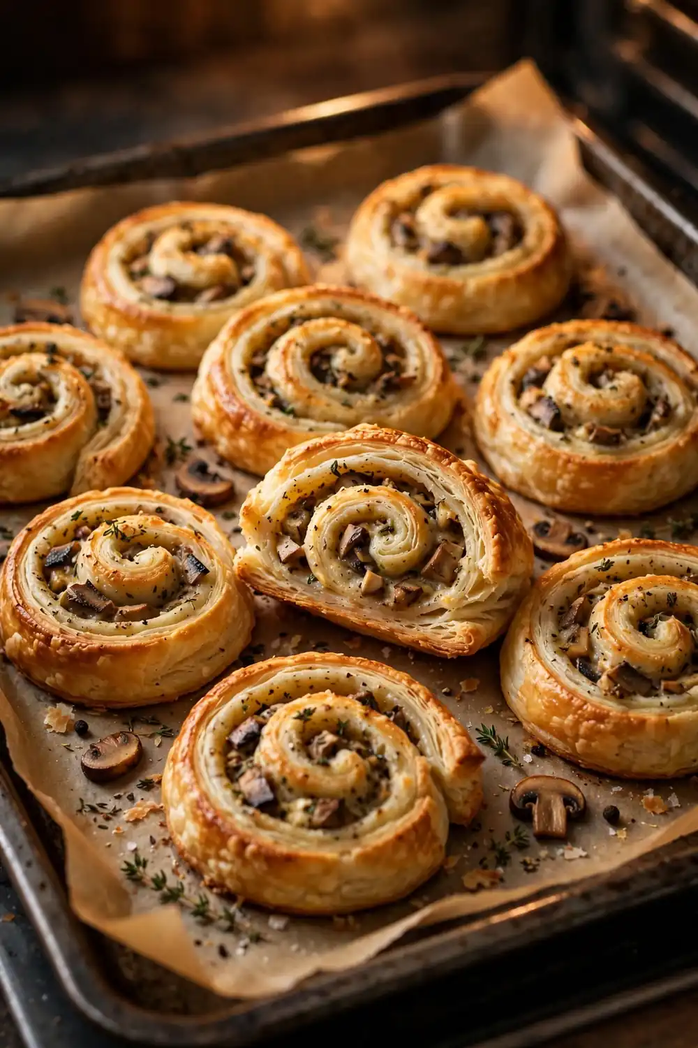 Mushroom garlic pinwheels