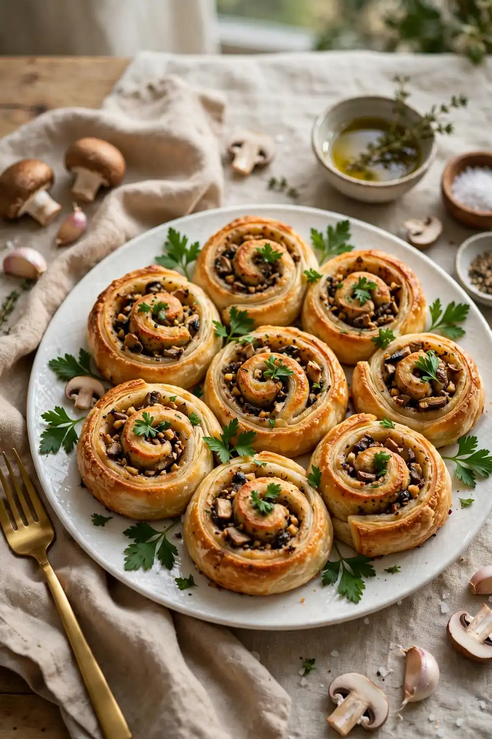 Mushroom garlic pinwheels