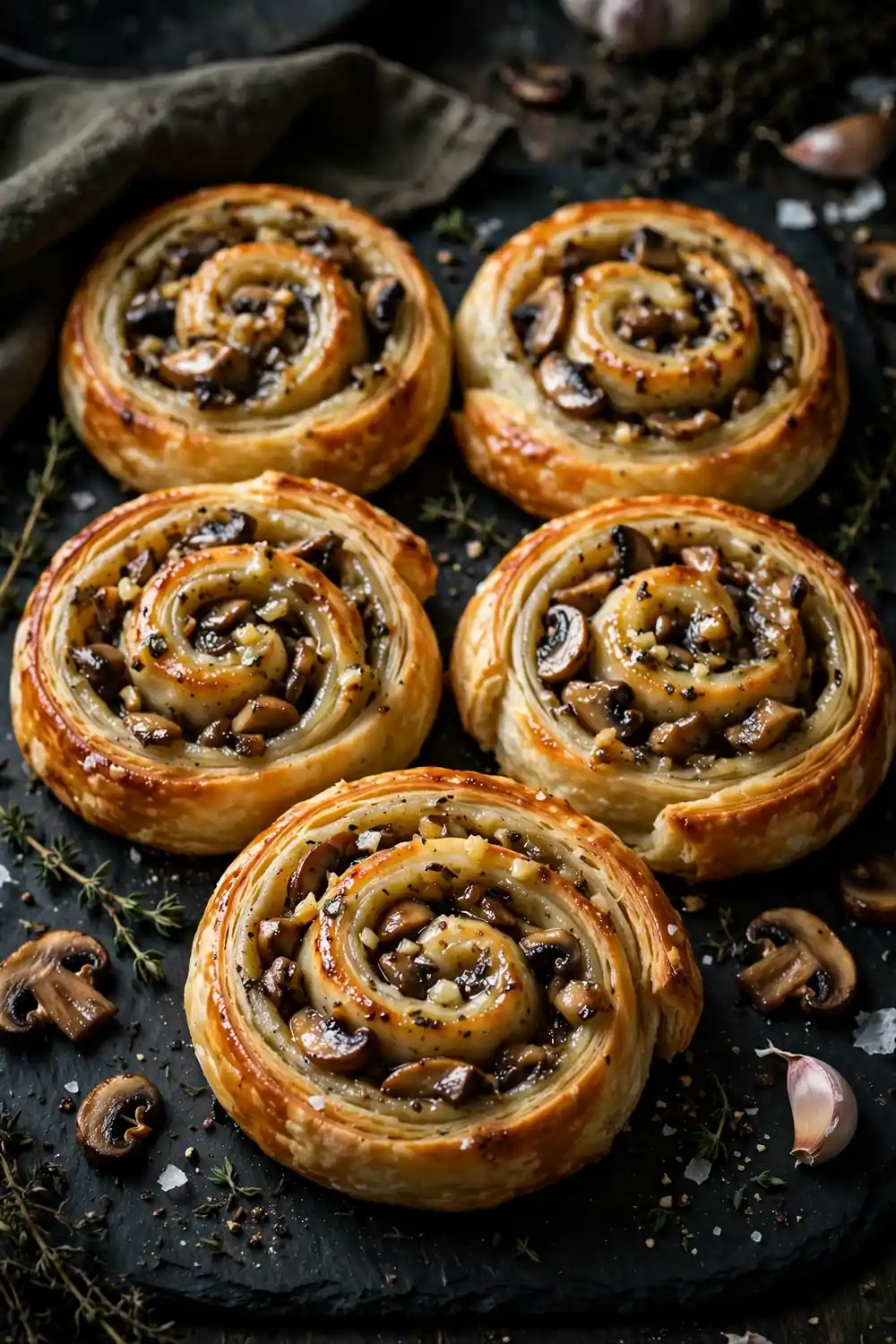 Mushroom garlic pinwheels