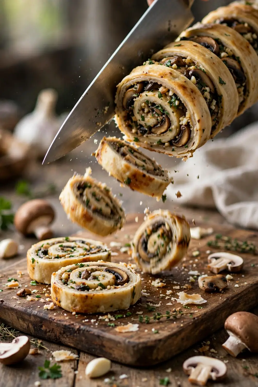 Mushroom garlic pinwheels