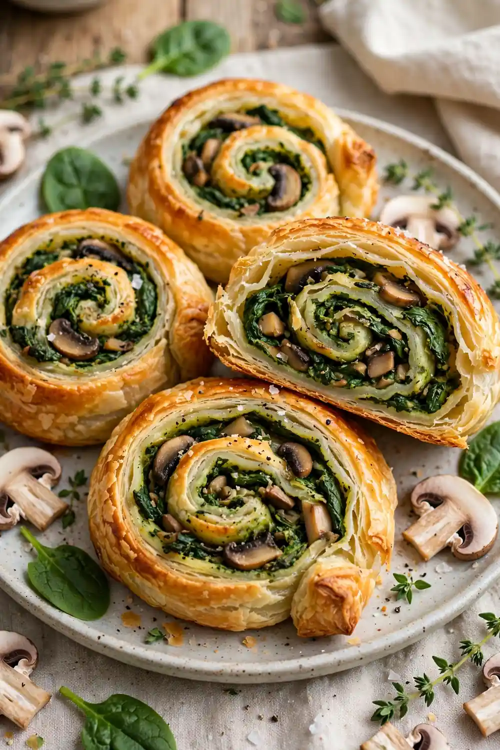 Mushroom garlic pinwheels