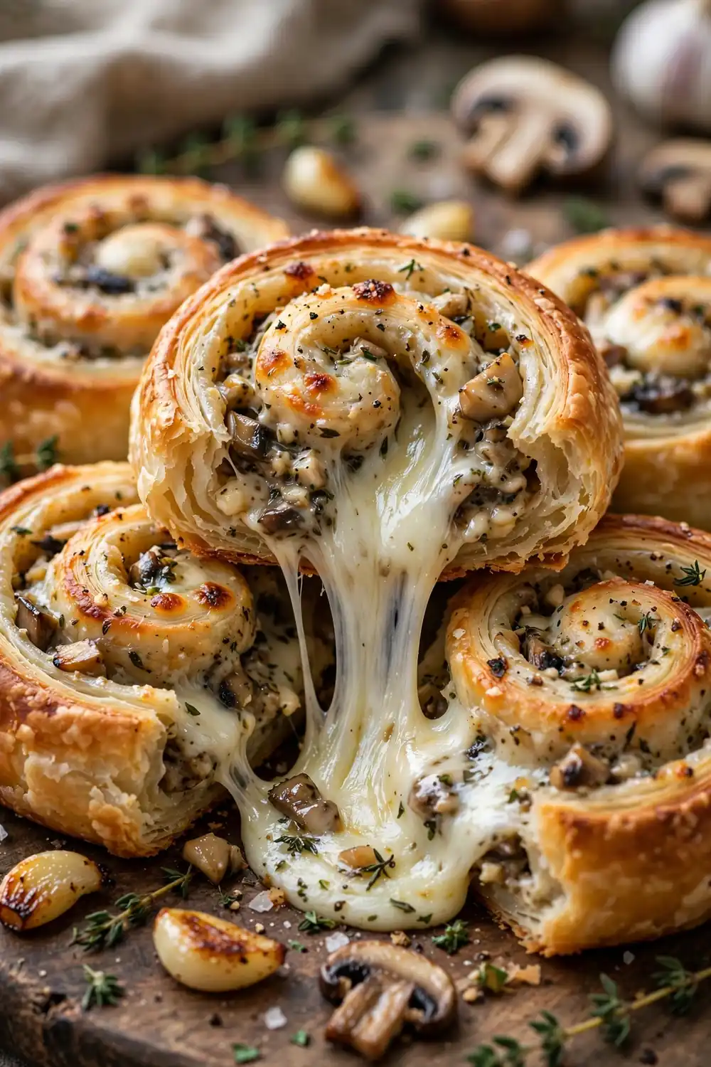 Mushroom garlic pinwheels