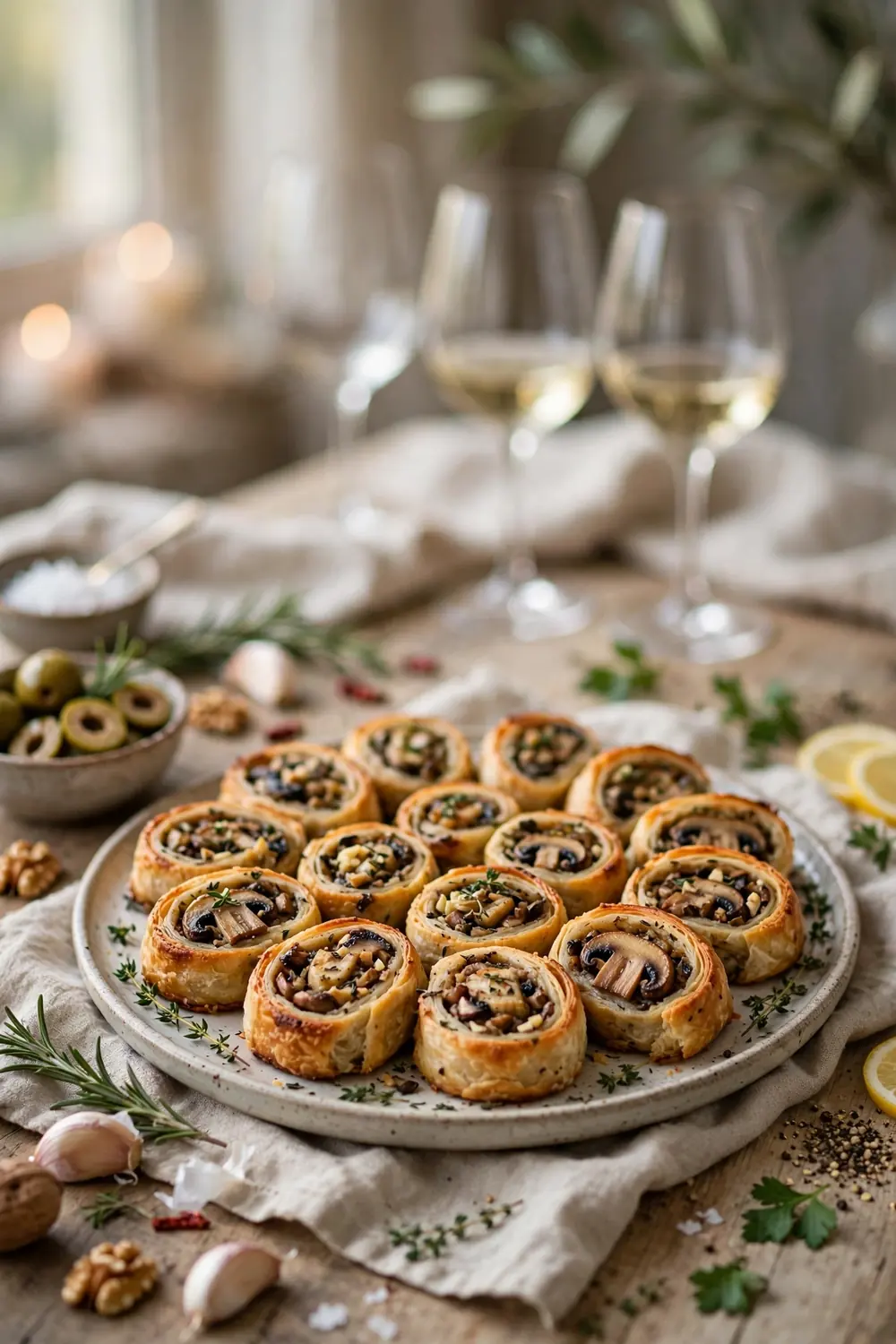 Mushroom garlic pinwheels