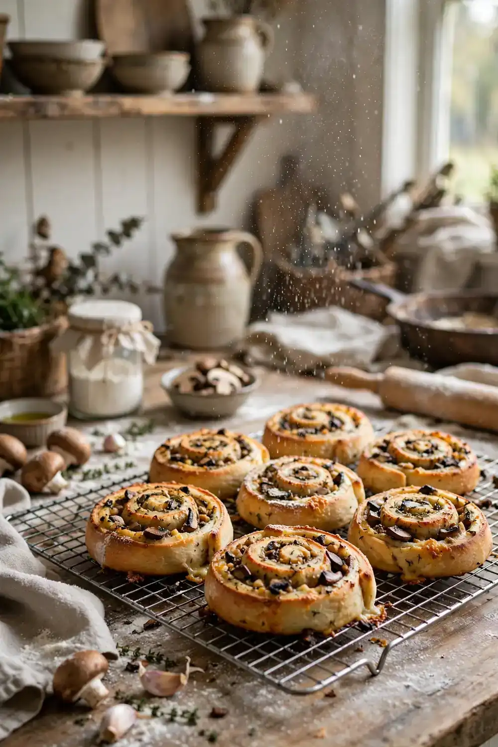 Mushroom garlic pinwheels