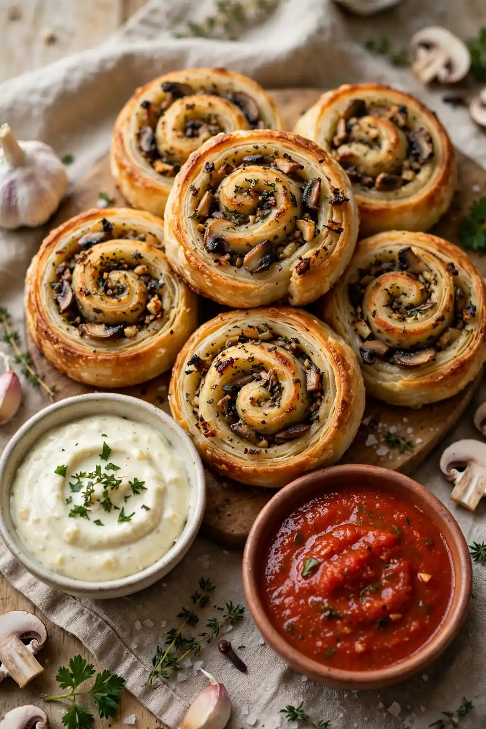 Mushroom garlic pinwheels
