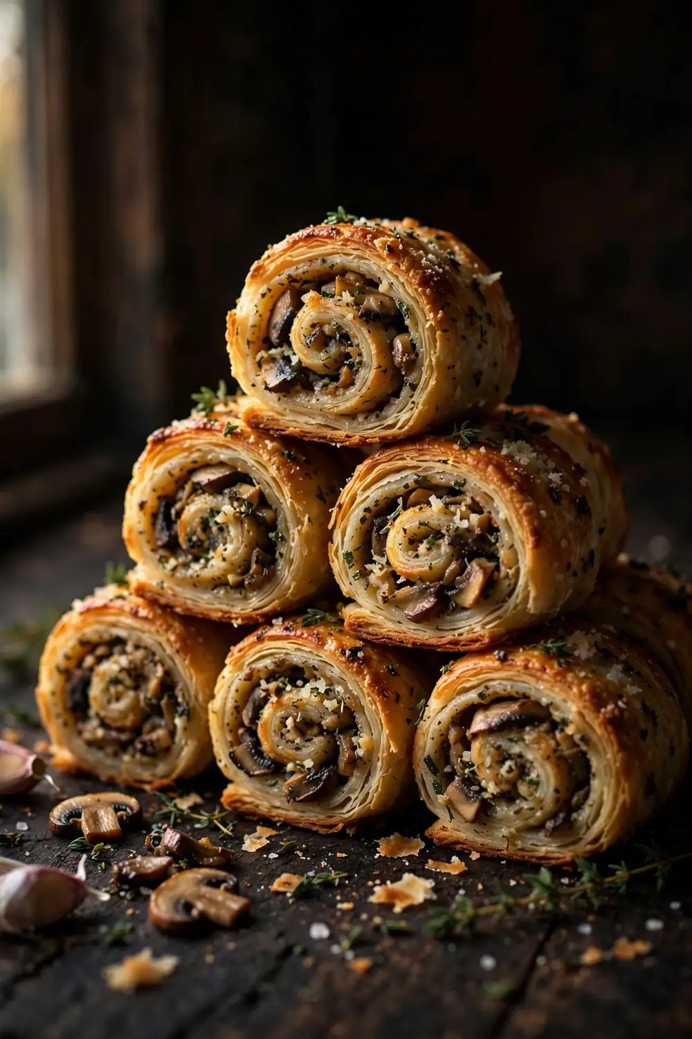 Mushroom garlic pinwheels