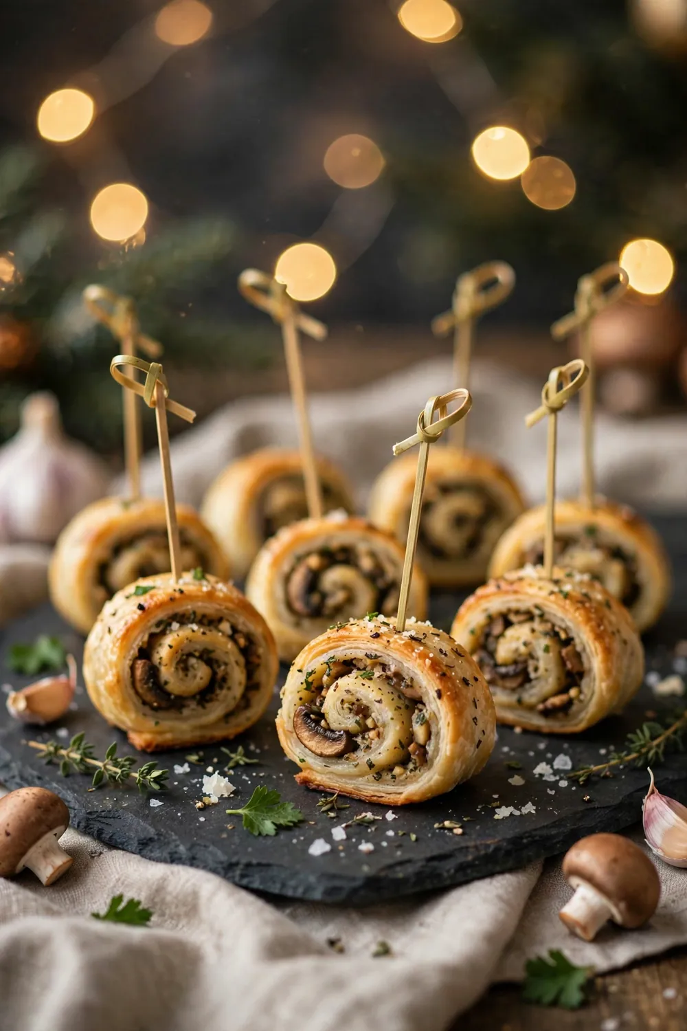 Mushroom garlic pinwheels
